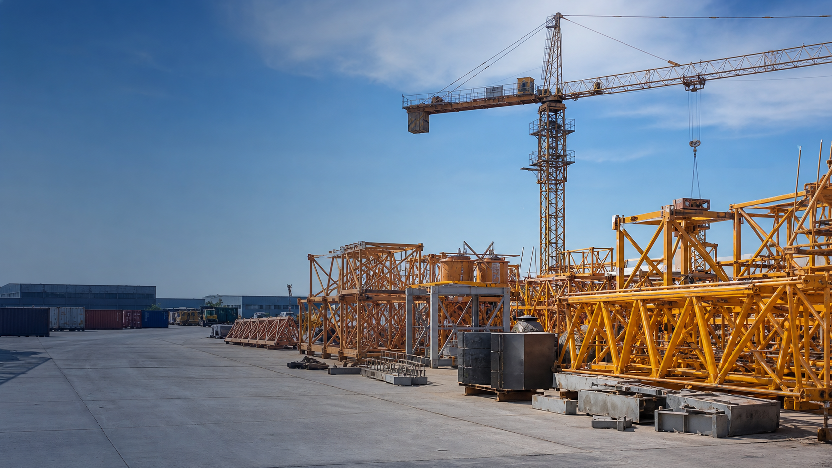 Used tower cranes and crane parts prepared for export